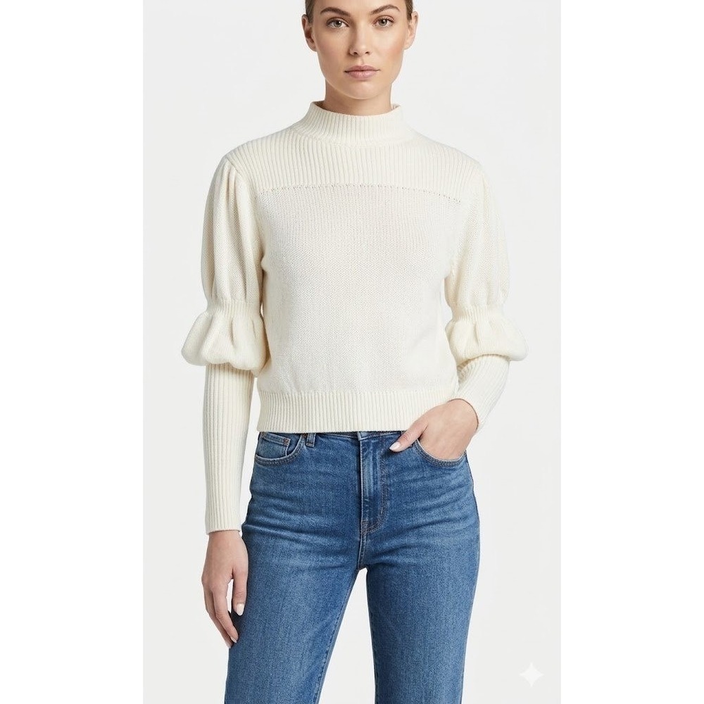 Derek Lam 10 Crosby Sweater Womens XS White 100%‎ Wool Mock Neck Puff Sleeve